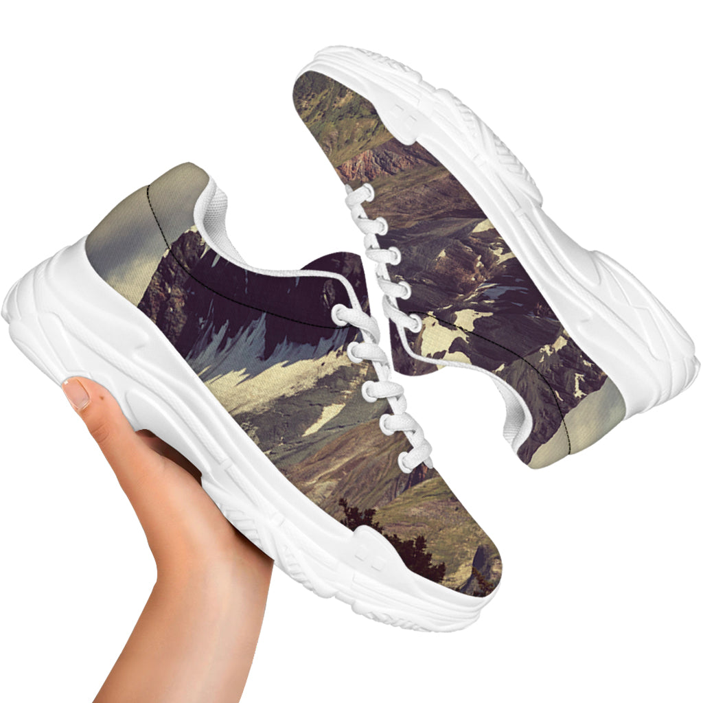 Denali Mountain Print White Chunky Shoes