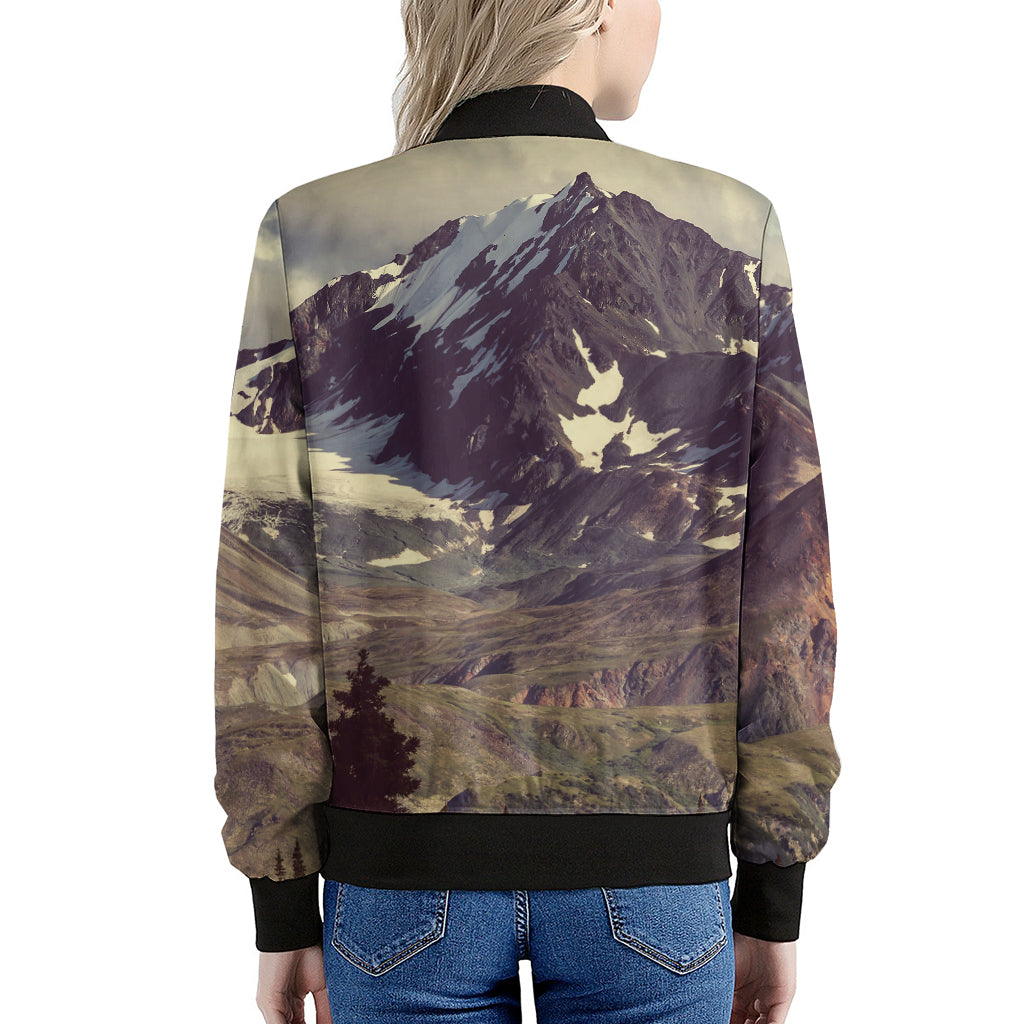 Denali Mountain Print Women's Bomber Jacket