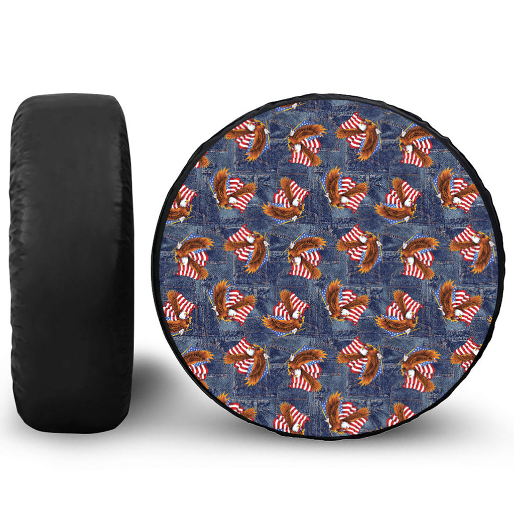 Denim American Eagle Pattern Print Tire Cover