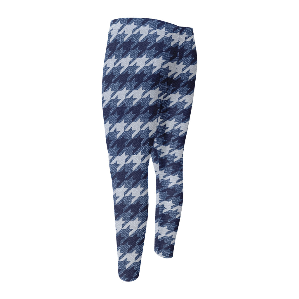 Denim Houndstooth Pattern Print Men's Compression Pants