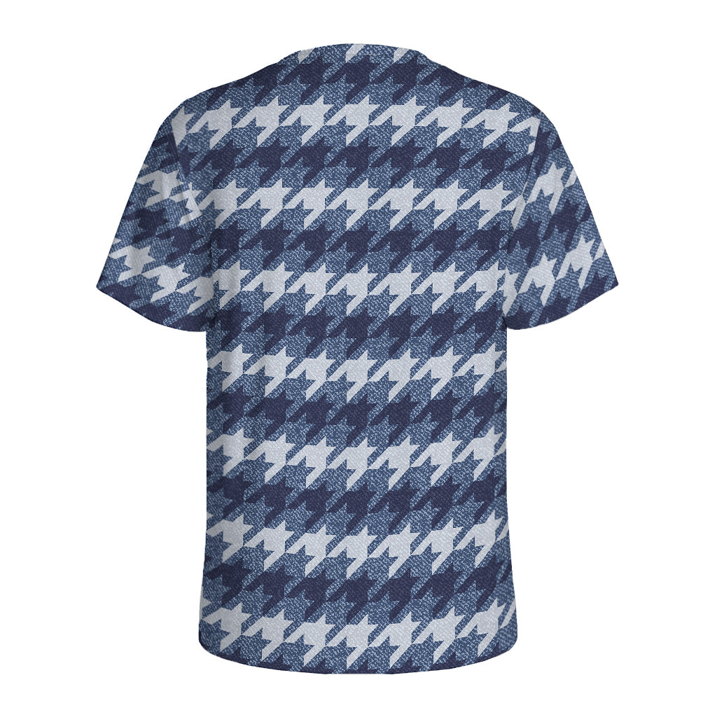 Denim Houndstooth Pattern Print Men's Sports T-Shirt