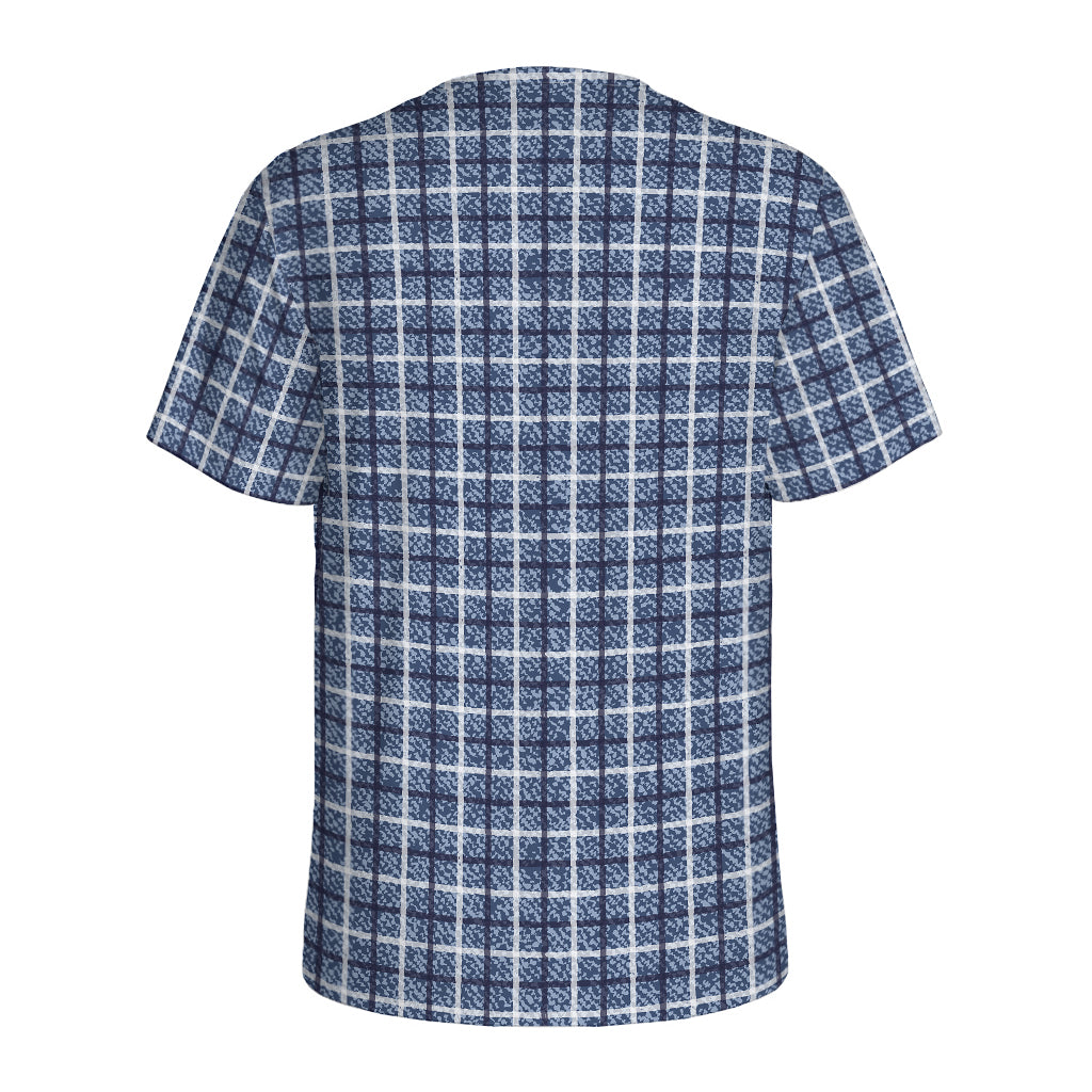 Denim Tattersall Pattern Print Men's Sports T-Shirt