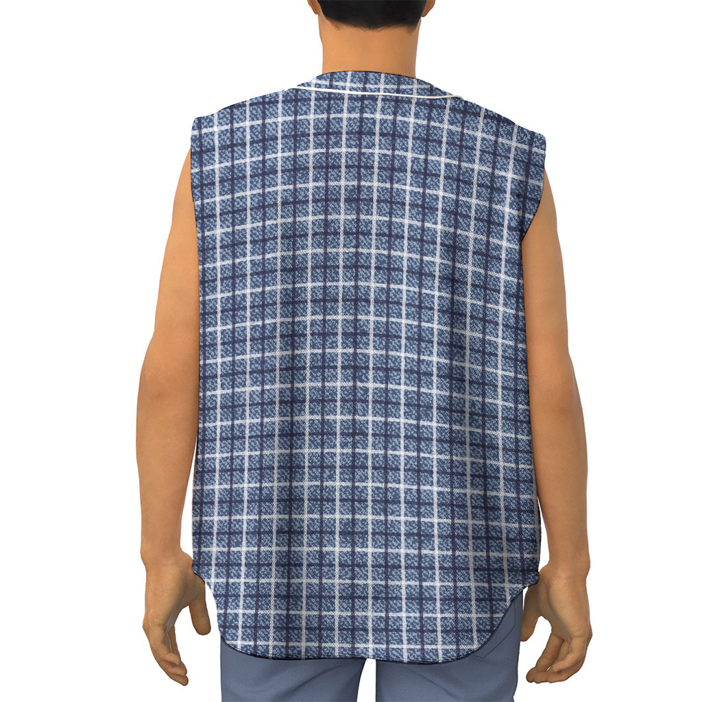 Denim Tattersall Pattern Print Sleeveless Baseball Jersey