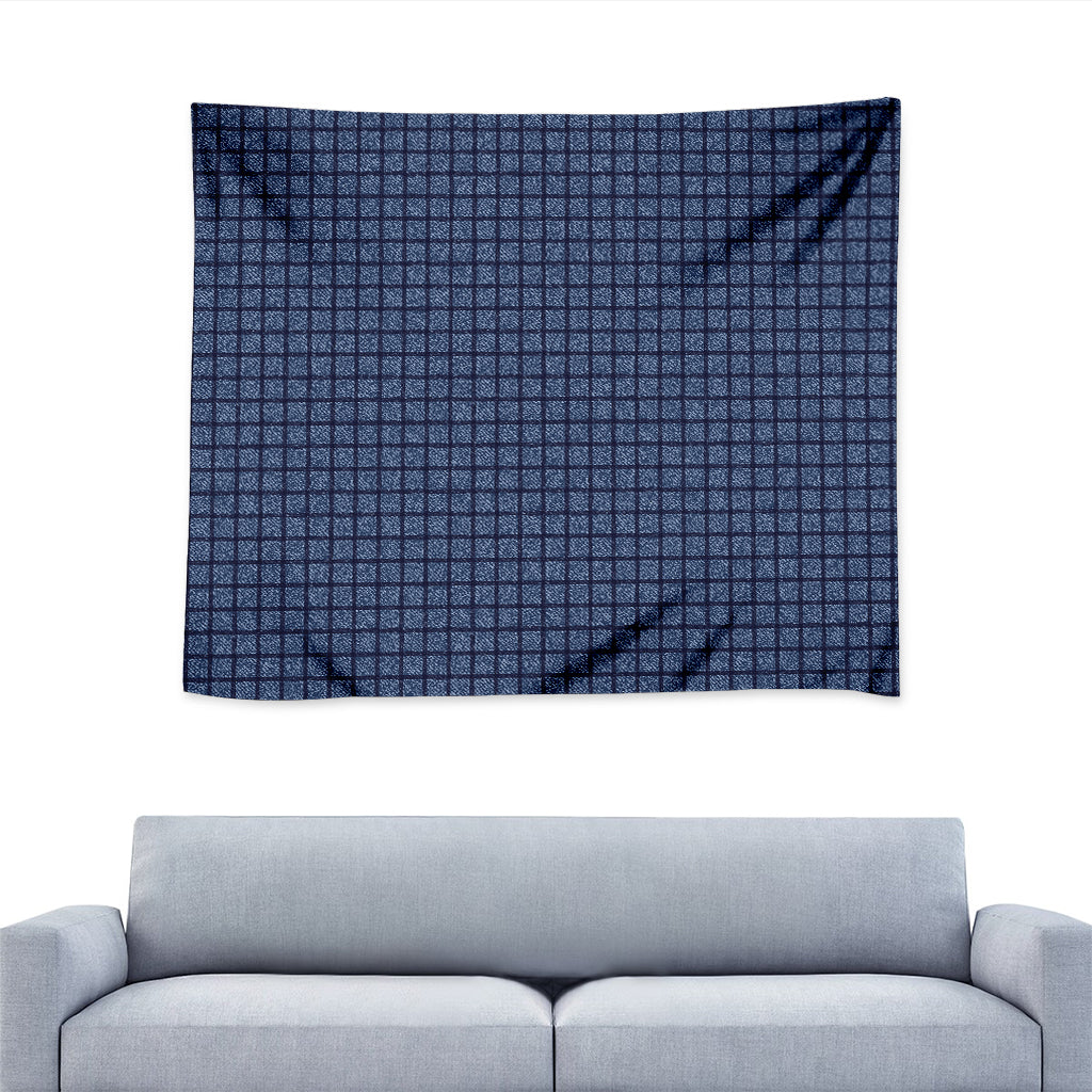 Denim Windowpane Pattern Print Tapestry