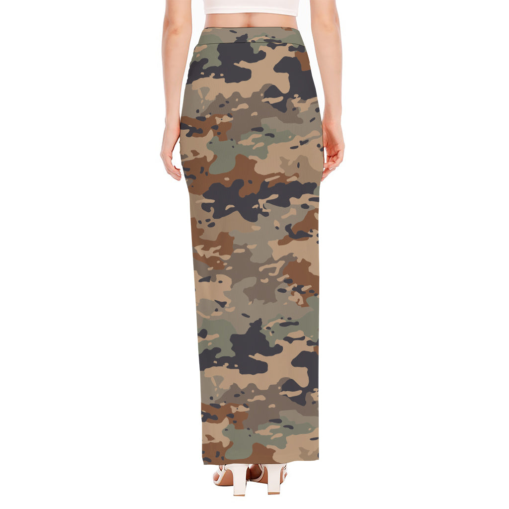 Desert Camouflage Print High Slit Maxi Skirt