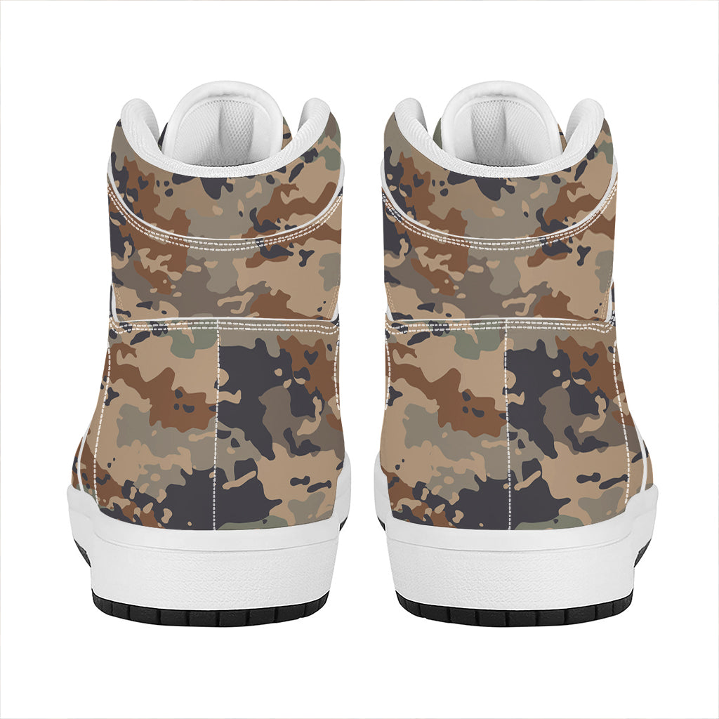 Desert Camouflage Print High Top Leather Sneakers
