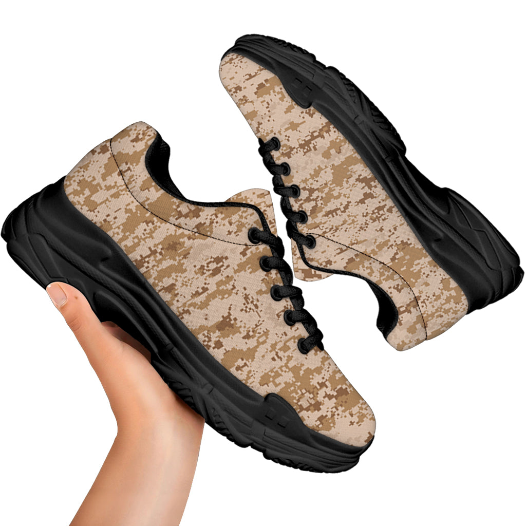Desert Digital Camo Pattern Print Black Chunky Shoes