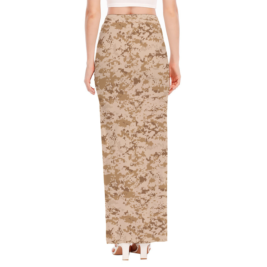Desert Digital Camo Pattern Print High Slit Maxi Skirt