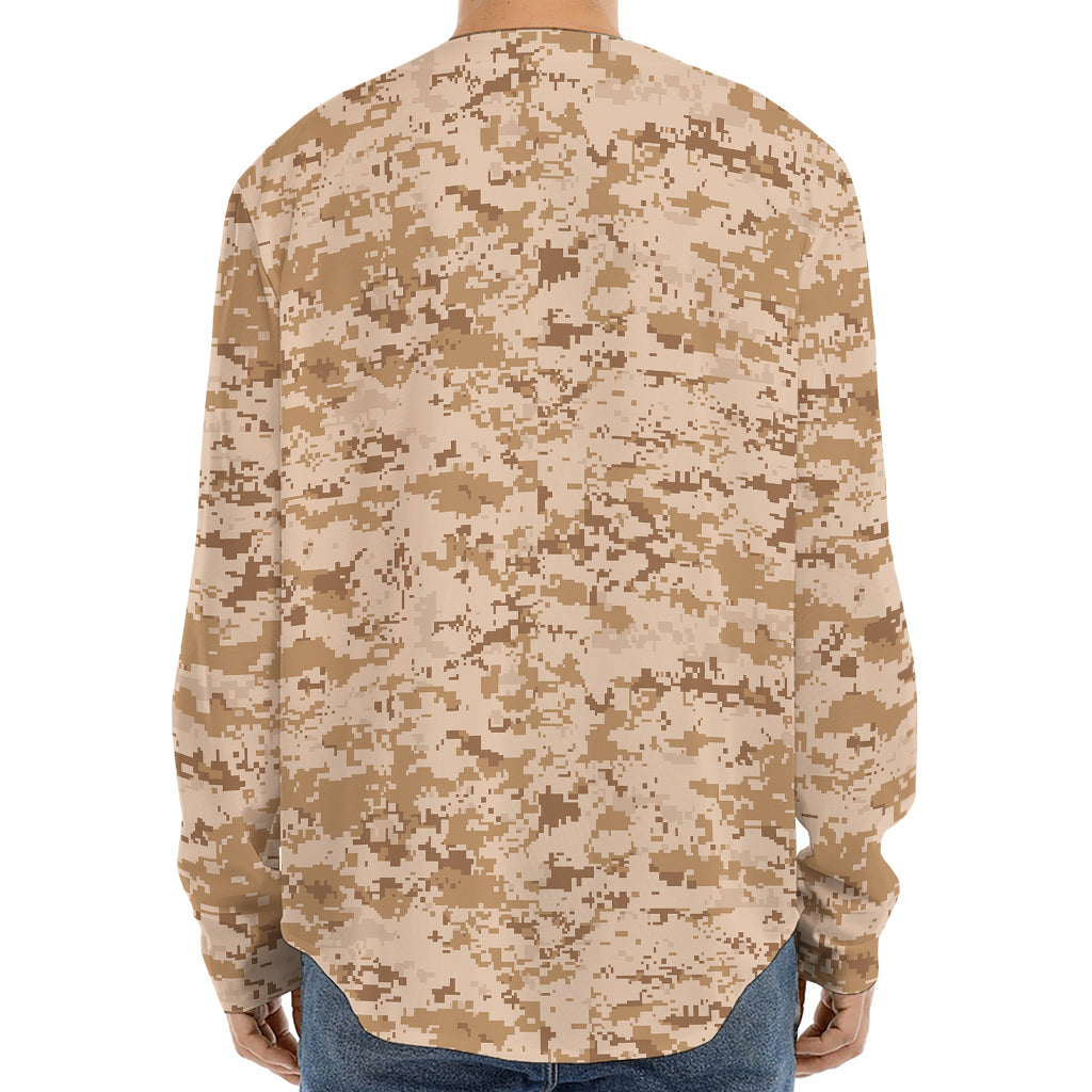 Desert Digital Camo Pattern Print Long Sleeve Baseball Jersey