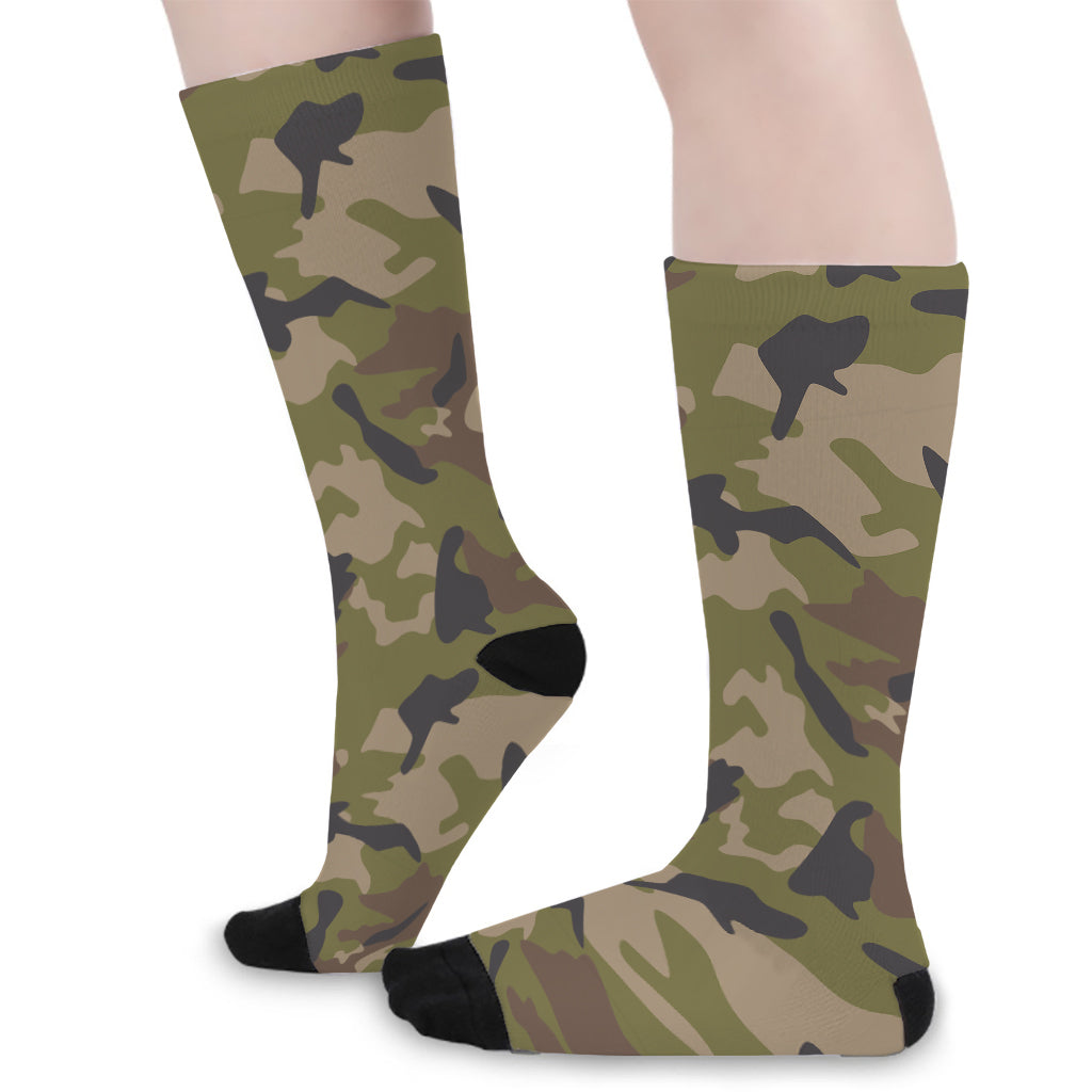 Desert Green Camouflage Print Long Socks
