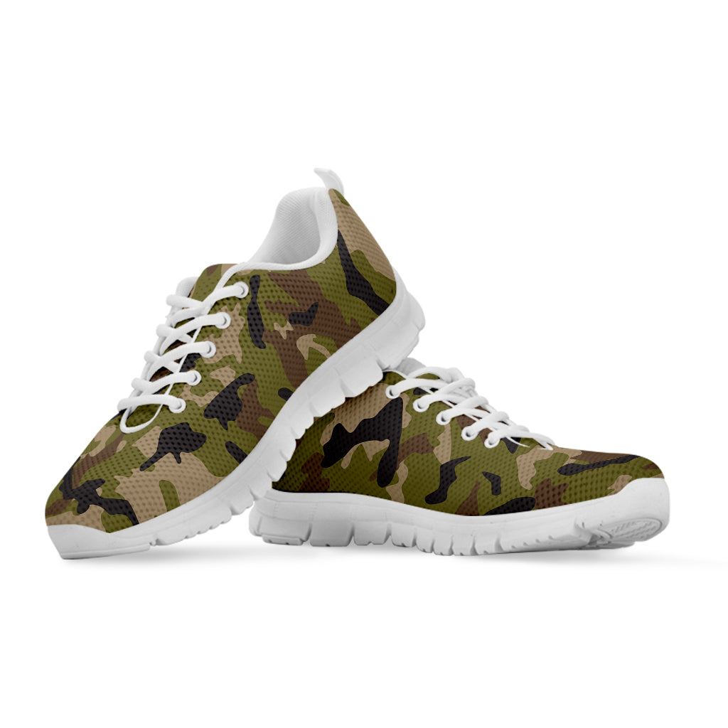 Desert Green Camouflage Print White Running Shoes