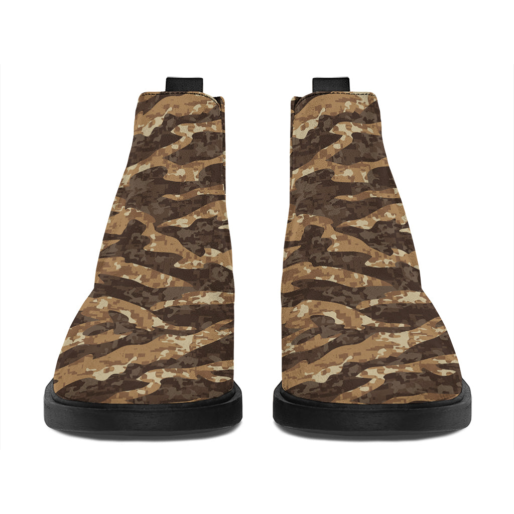 Desert Tiger Stripe Camouflage Print Flat Ankle Boots