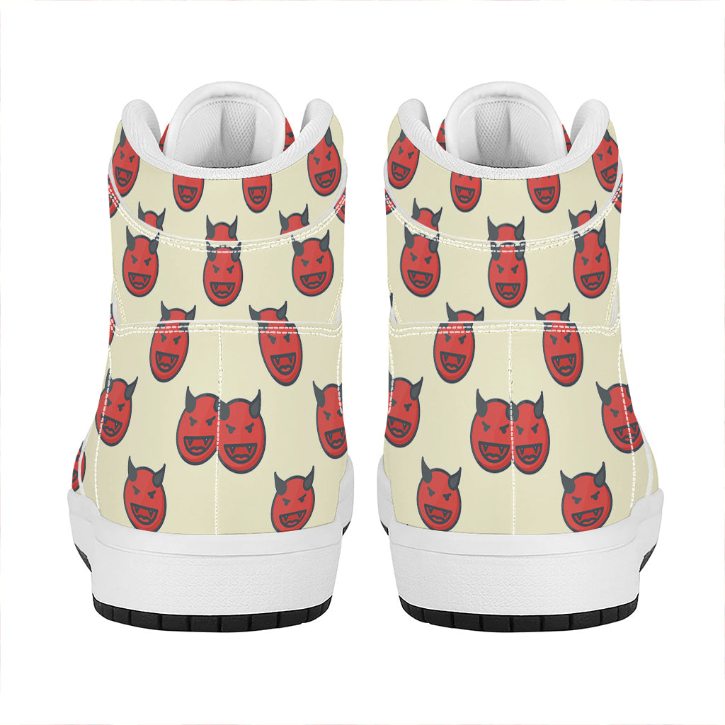 Devil Emoji Pattern Print High Top Leather Sneakers
