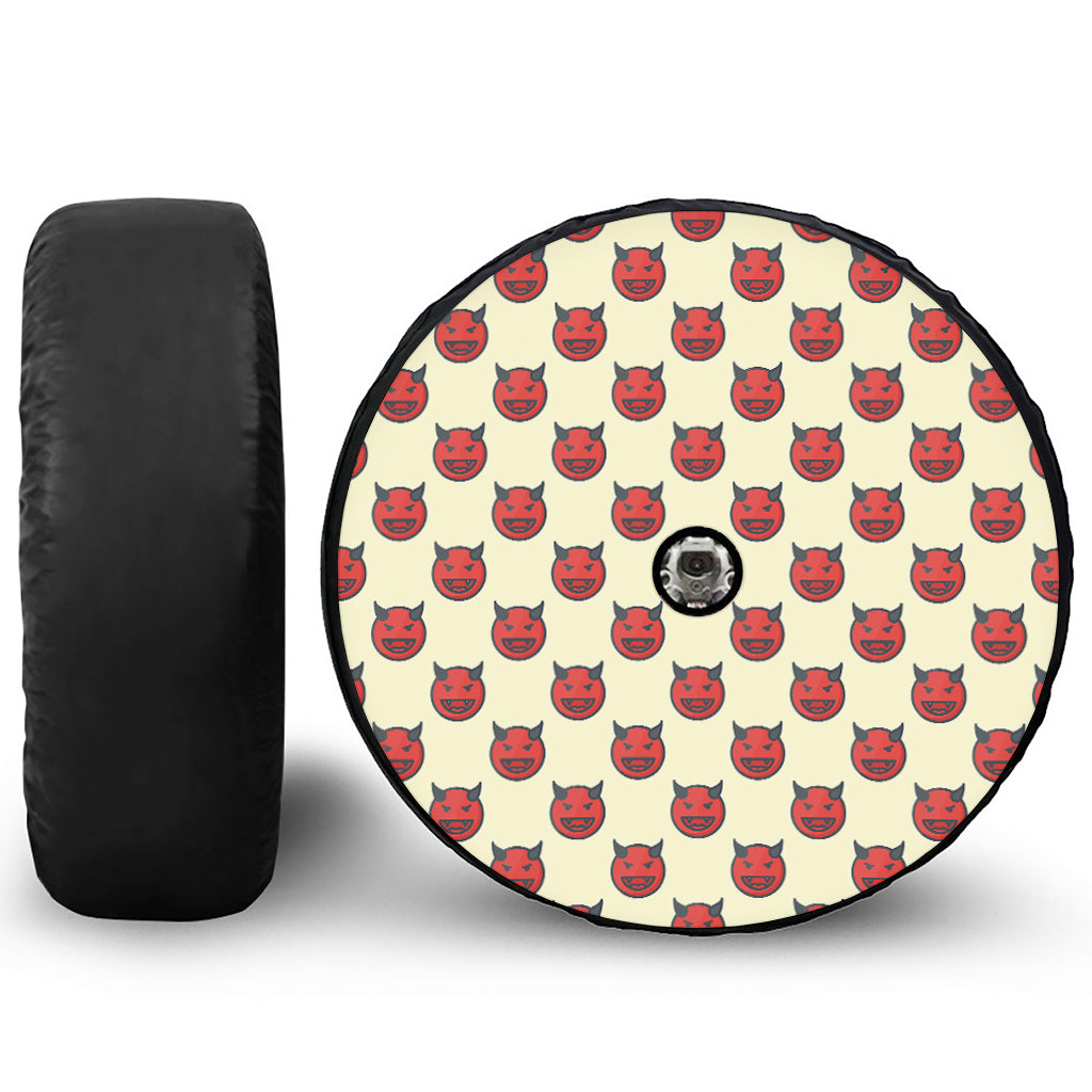 Devil Emoji Pattern Print Tire Cover With Camera Hole