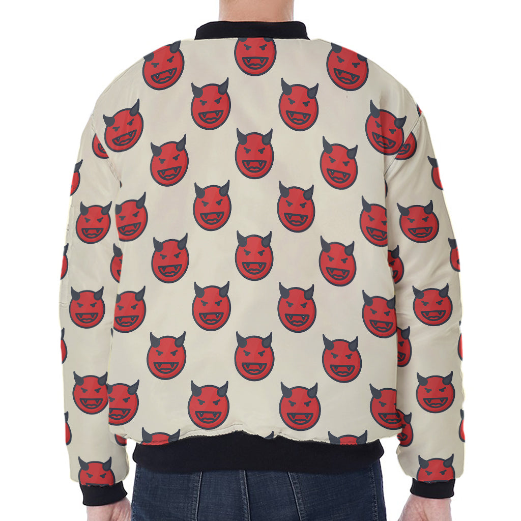 Devil Emoji Pattern Print Zip Sleeve Bomber Jacket