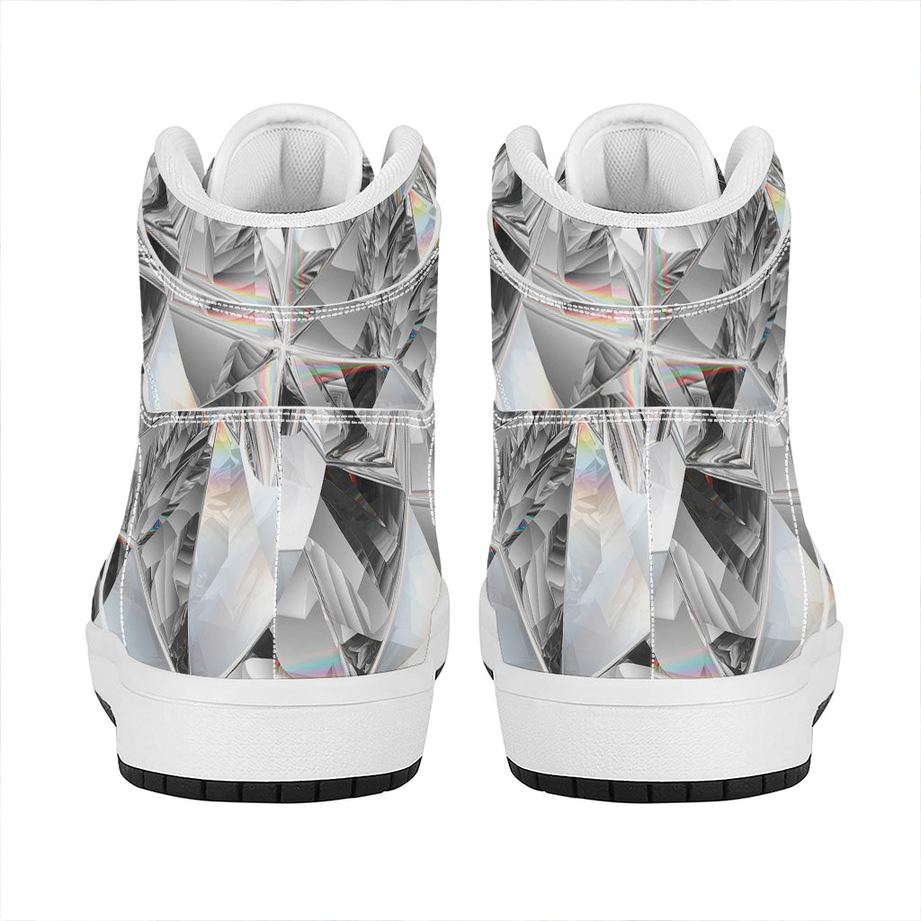 Diamond Artwork Print High Top Leather Sneakers