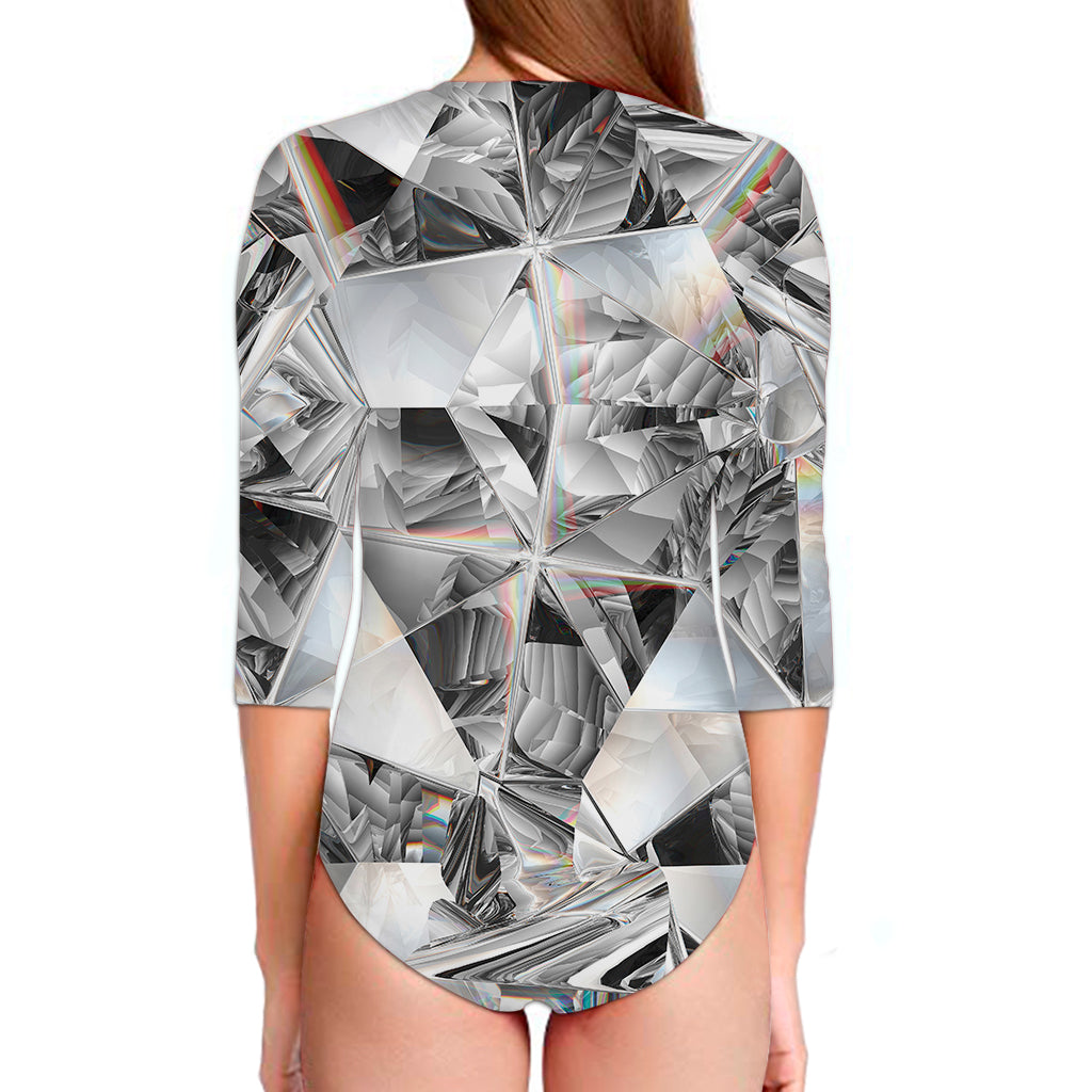 Diamond Artwork Print Long Sleeve Swimsuit
