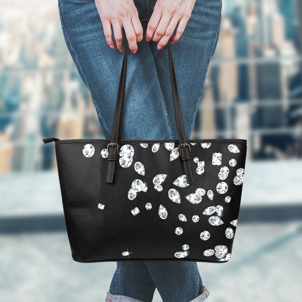Diamond Gems Print Leather Tote Bag