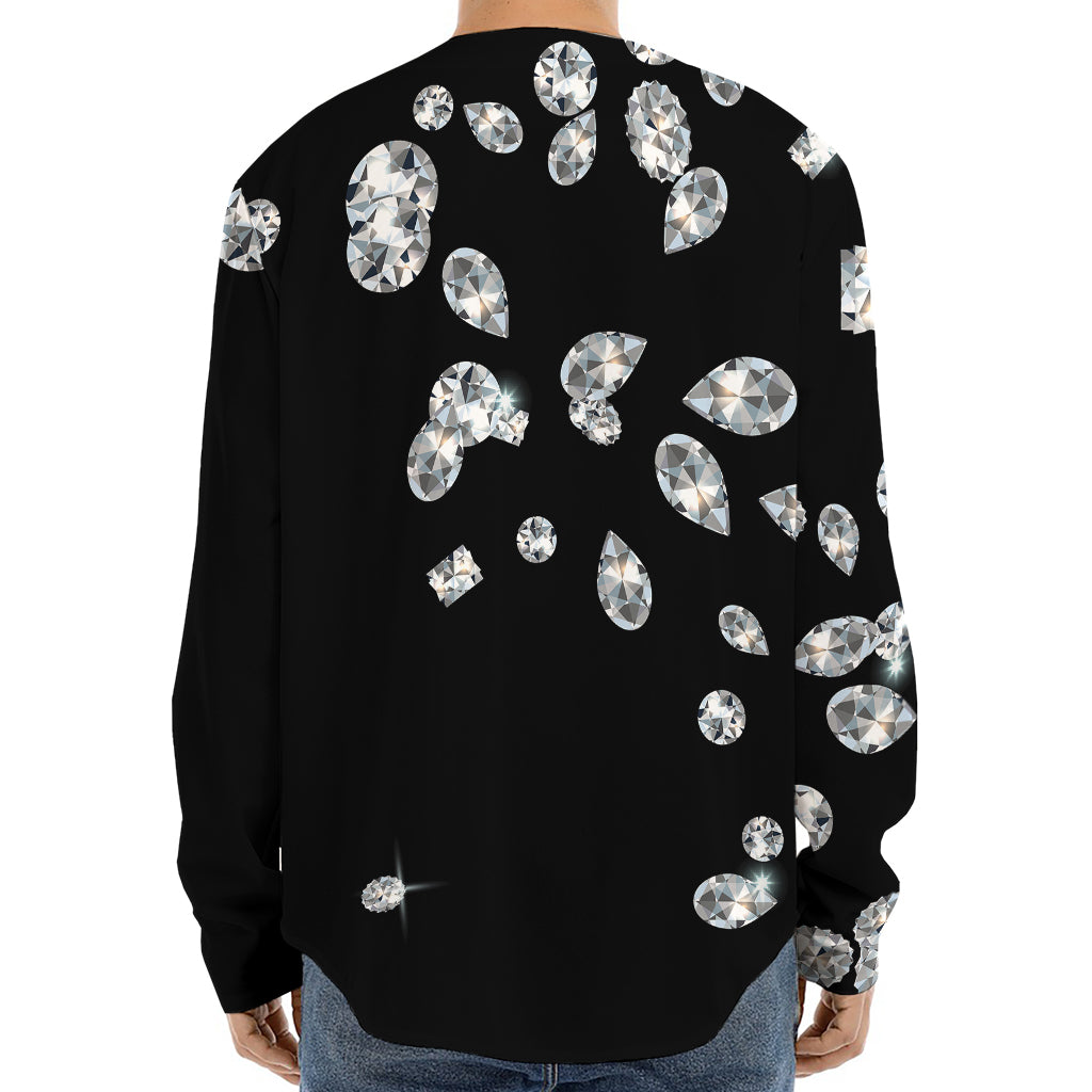 Diamond Gems Print Long Sleeve Baseball Jersey