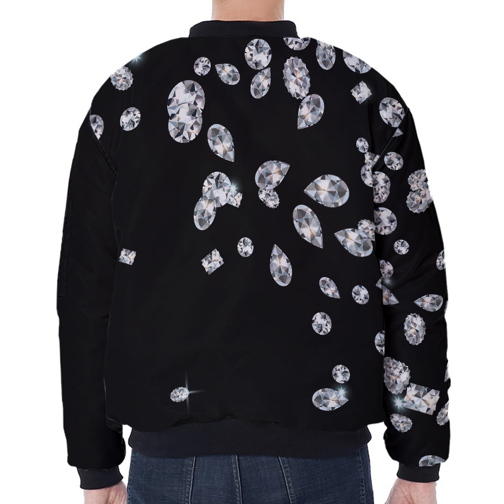 Diamond Gems Print Zip Sleeve Bomber Jacket