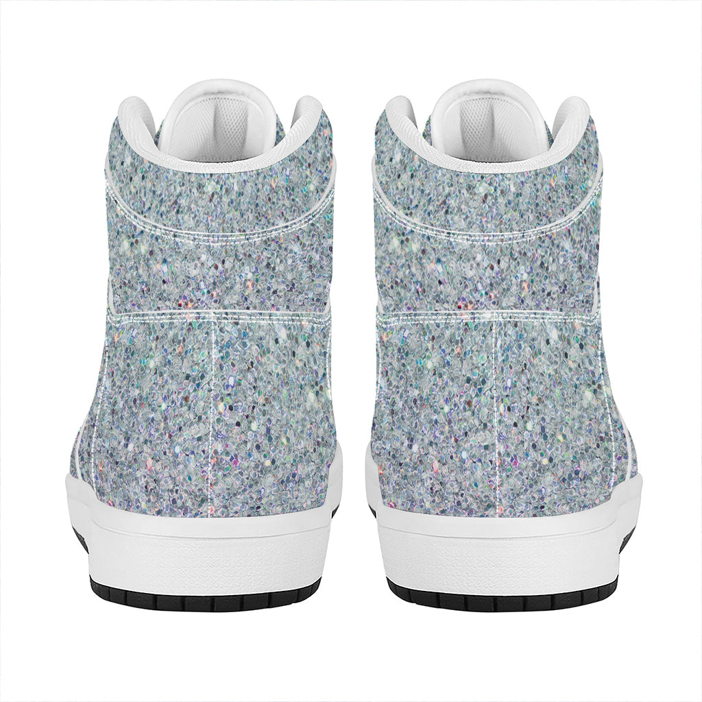 Diamond (NOT Real) Glitter Print High Top Leather Sneakers