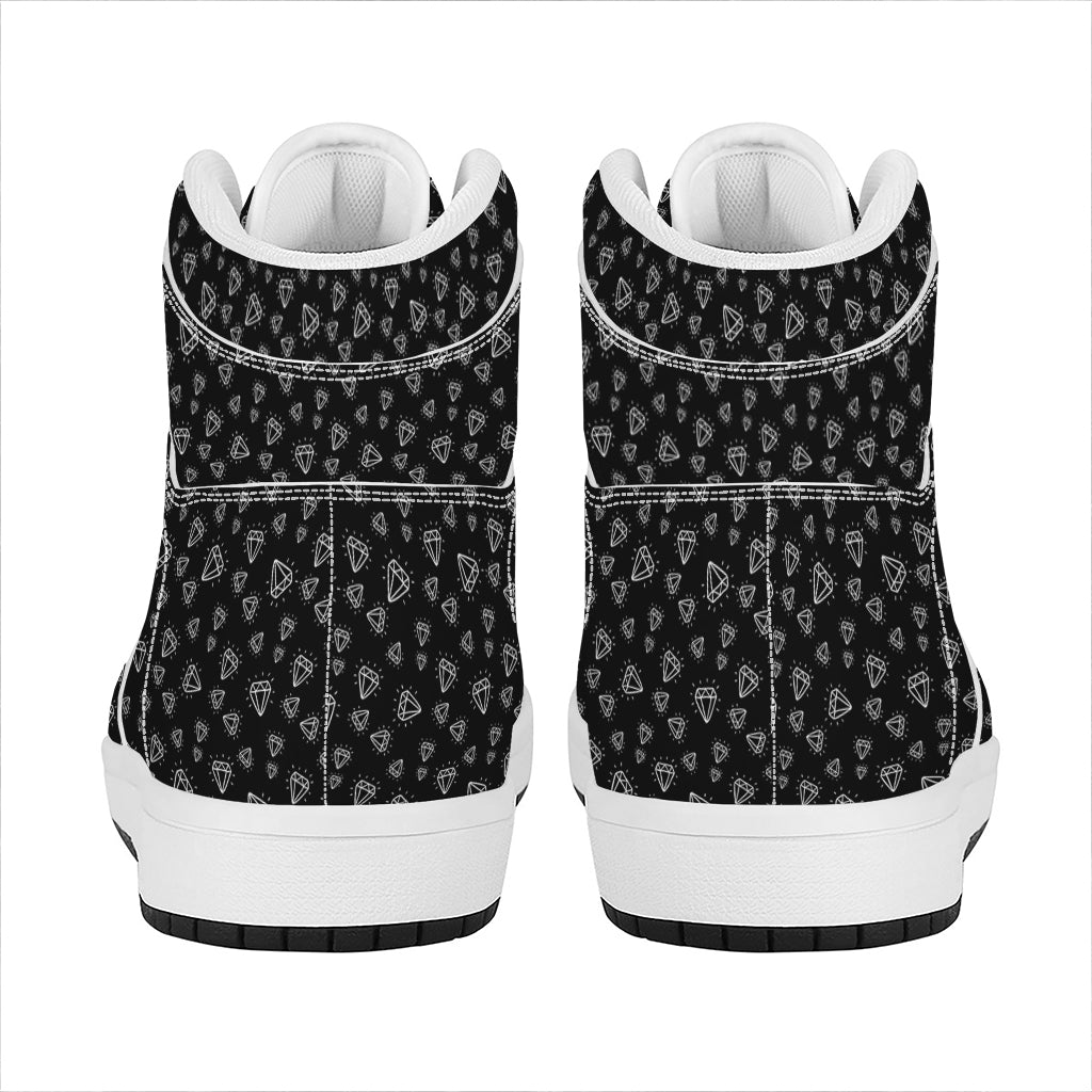 Diamond Pattern Print High Top Leather Sneakers