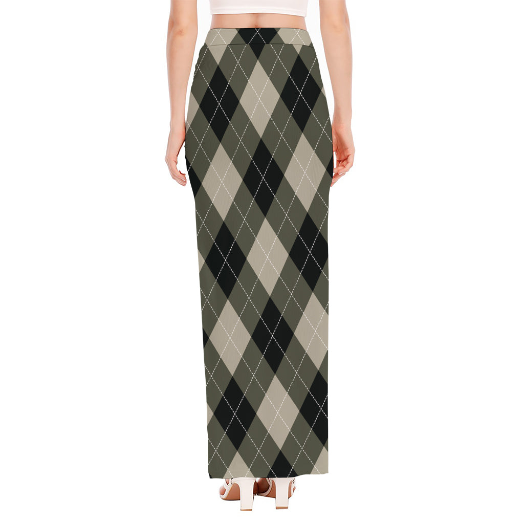 Diamond Shapes Argyle Pattern Print High Slit Maxi Skirt