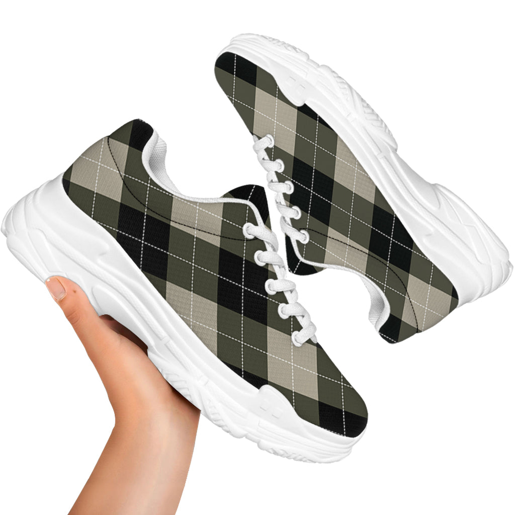 Diamond Shapes Argyle Pattern Print White Chunky Shoes