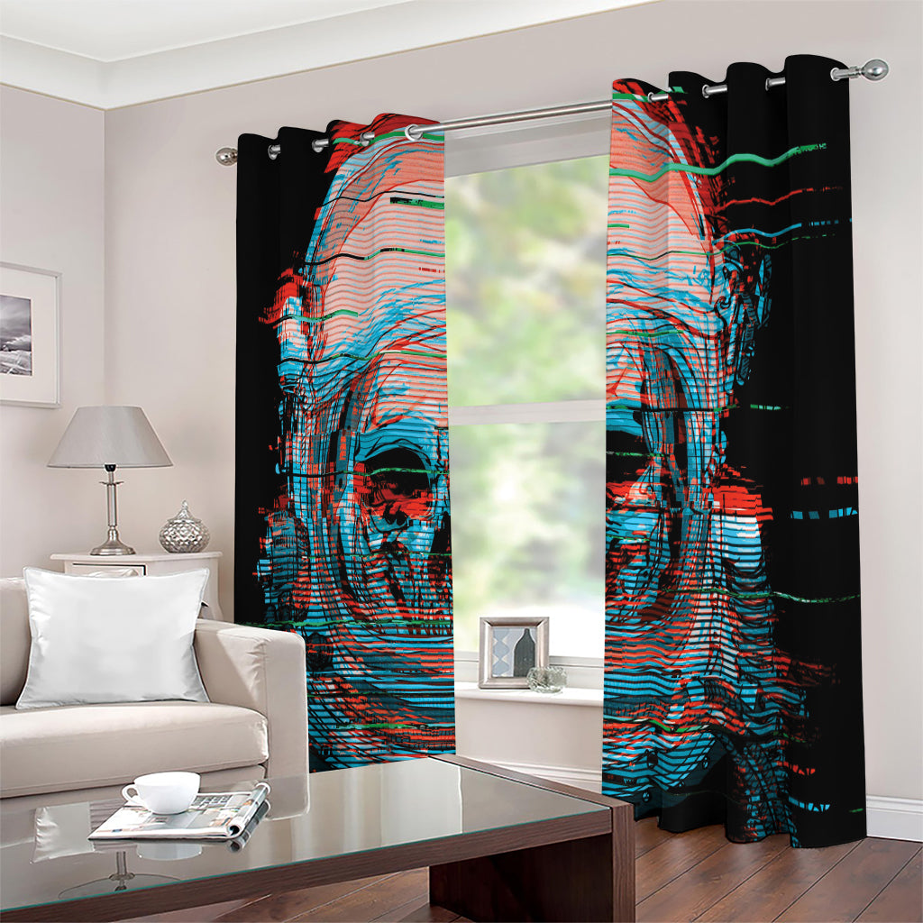 Digital Glitch Astronaut Skull Print Extra Wide Grommet Curtains