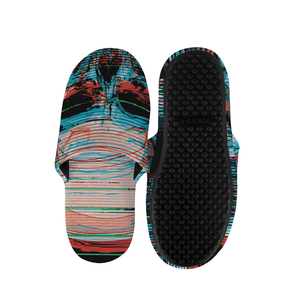 Digital Glitch Astronaut Skull Print Slippers