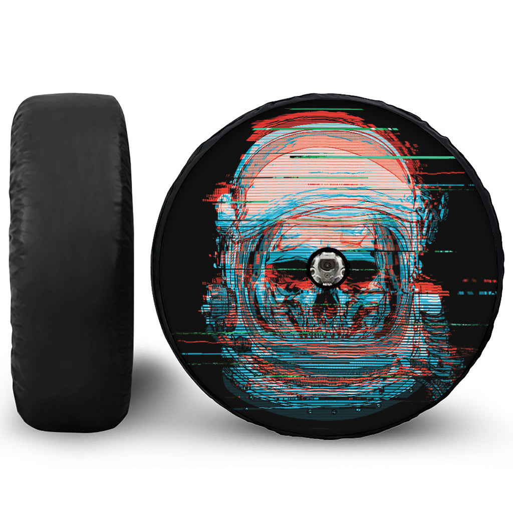 Digital Glitch Astronaut Skull Print Tire Cover With Camera Hole