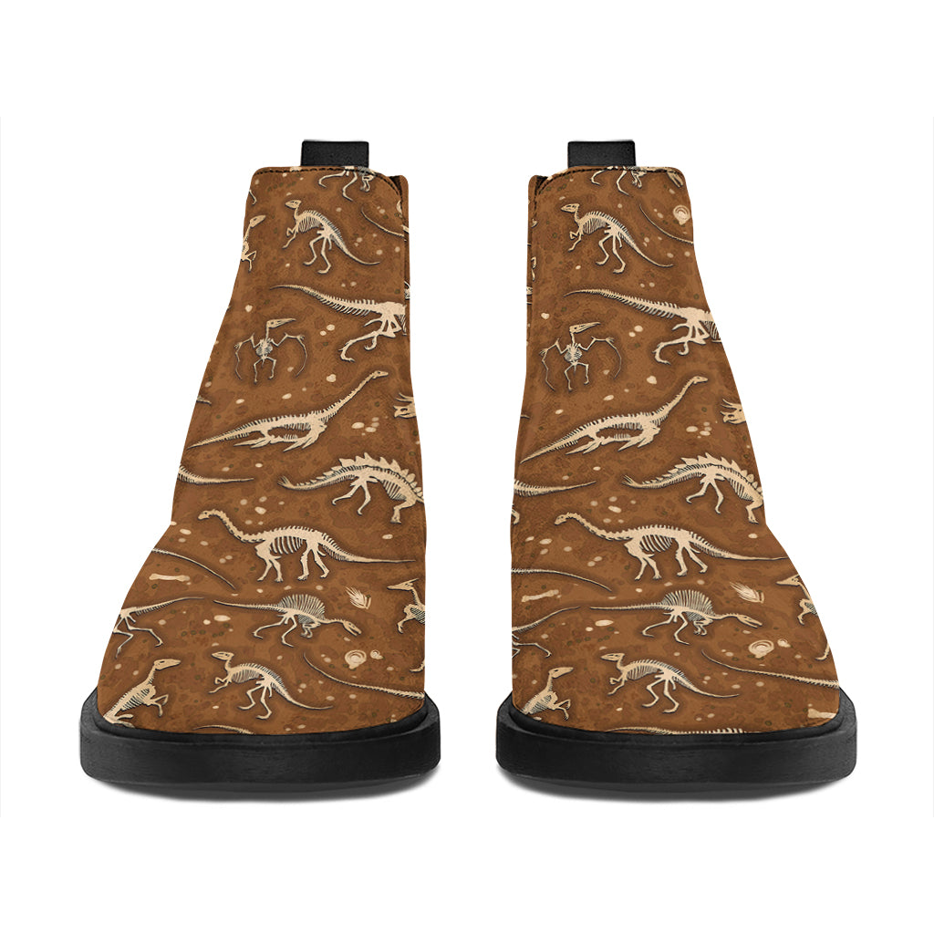Dino Skeleton Fossil Pattern Print Flat Ankle Boots