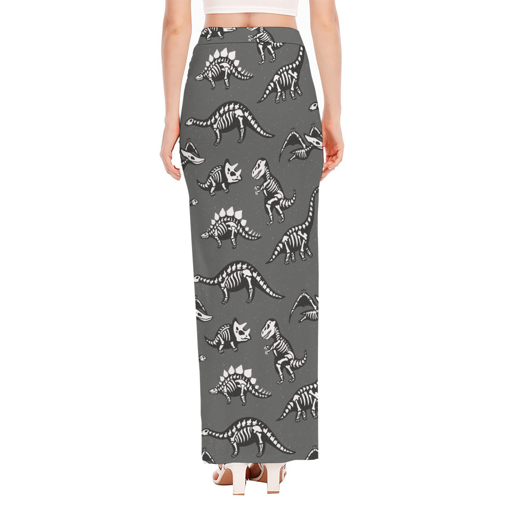 Dinosaur Fossil Pattern Print High Slit Maxi Skirt