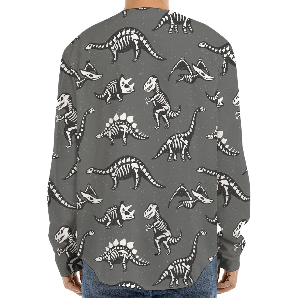Dinosaur Fossil Pattern Print Long Sleeve Baseball Jersey