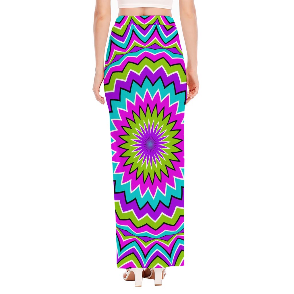 Dizzy Circle Moving Optical Illusion High Slit Maxi Skirt
