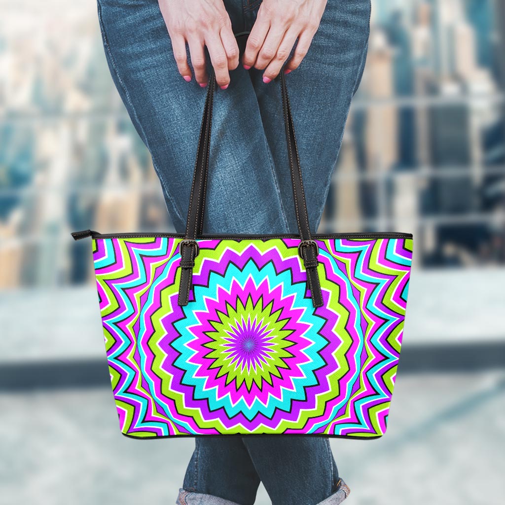Dizzy Circle Moving Optical Illusion Leather Tote Bag