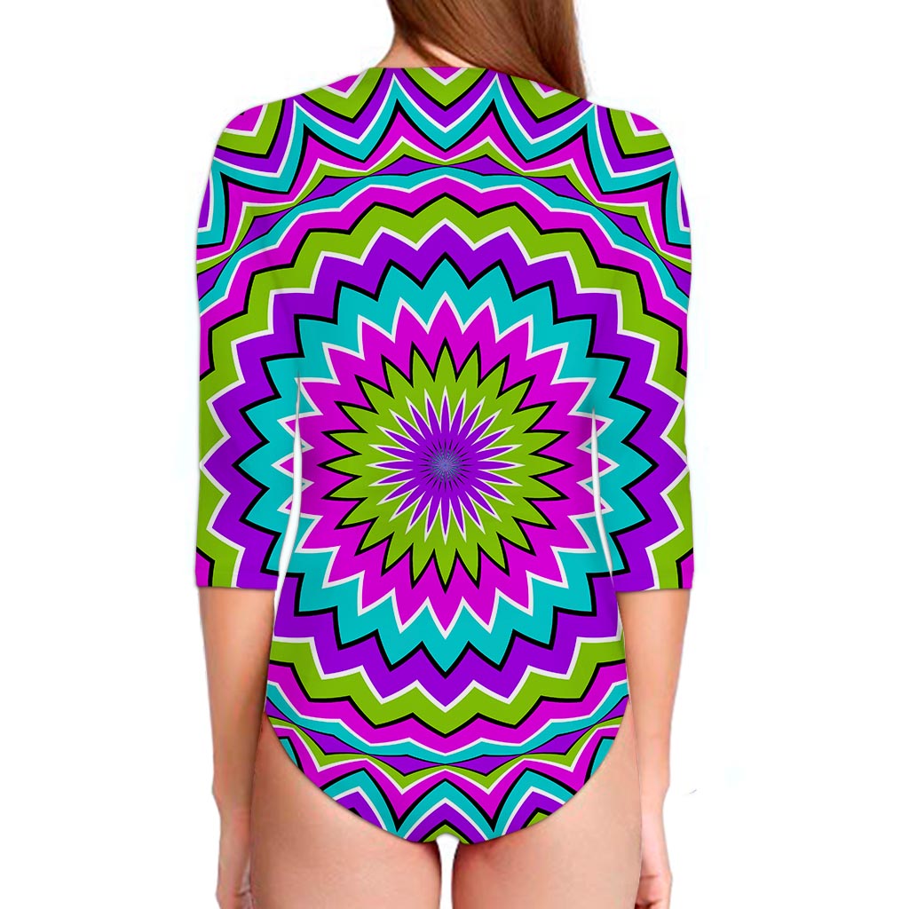 Dizzy Circle Moving Optical Illusion Long Sleeve Swimsuit