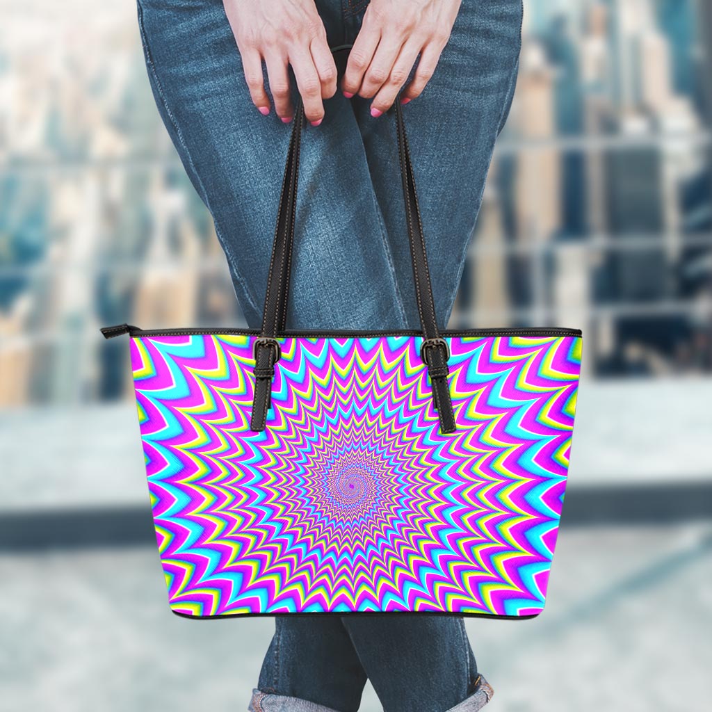 Dizzy Spiral Moving Optical Illusion Leather Tote Bag