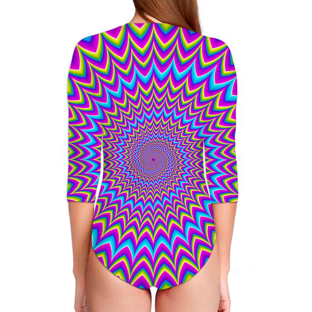 Dizzy Spiral Moving Optical Illusion Long Sleeve Swimsuit