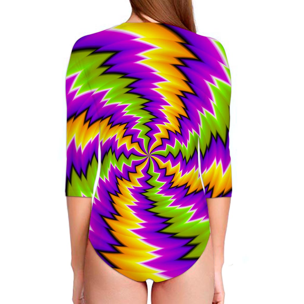 Dizzy Vortex Moving Optical Illusion Long Sleeve Swimsuit