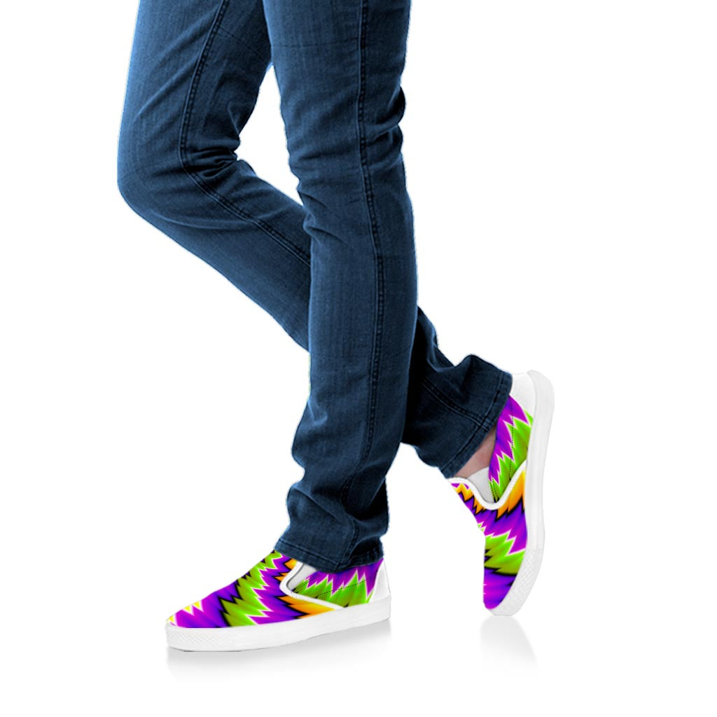 Dizzy Vortex Moving Optical Illusion White Slip On Sneakers