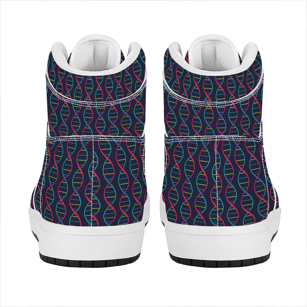 DNA Helix Pattern Print High Top Leather Sneakers
