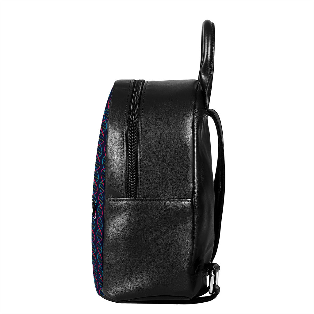DNA Helix Pattern Print Leather Backpack