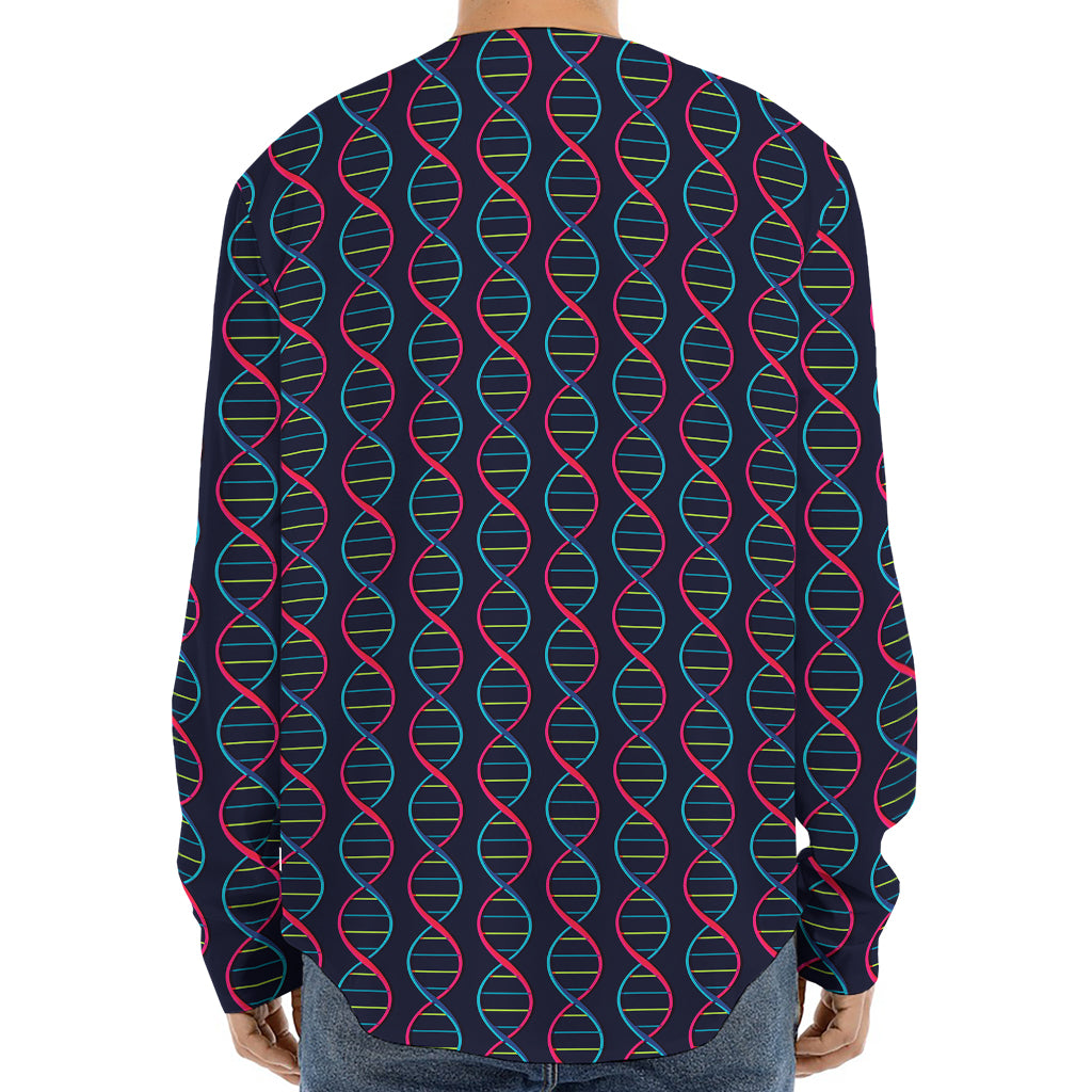 DNA Helix Pattern Print Long Sleeve Baseball Jersey