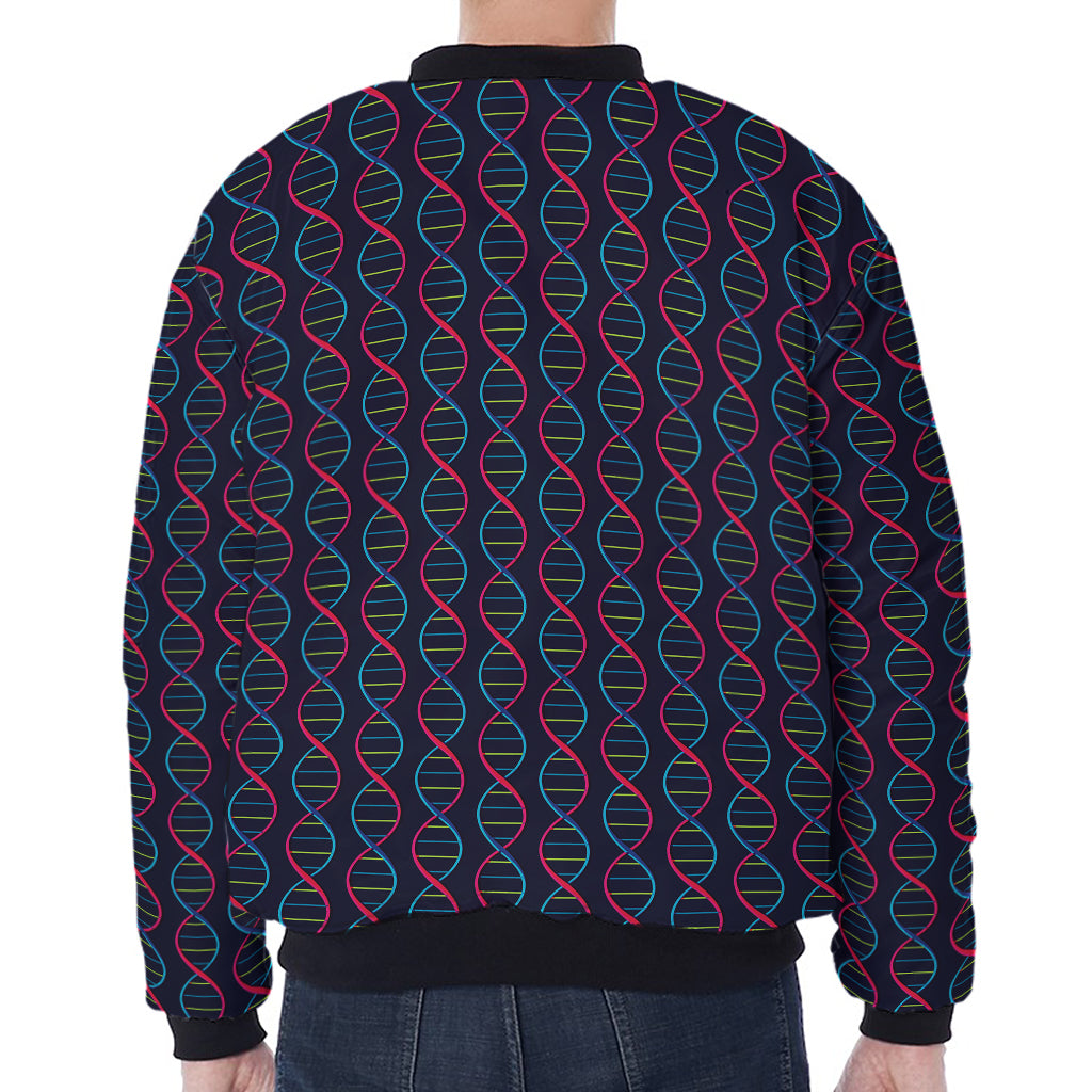 DNA Helix Pattern Print Zip Sleeve Bomber Jacket