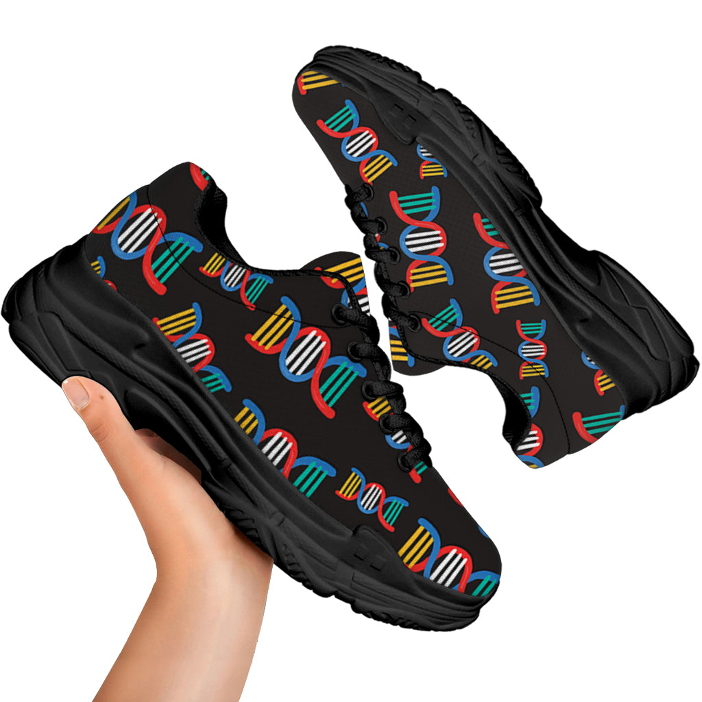 DNA Strands Pattern Print Black Chunky Shoes