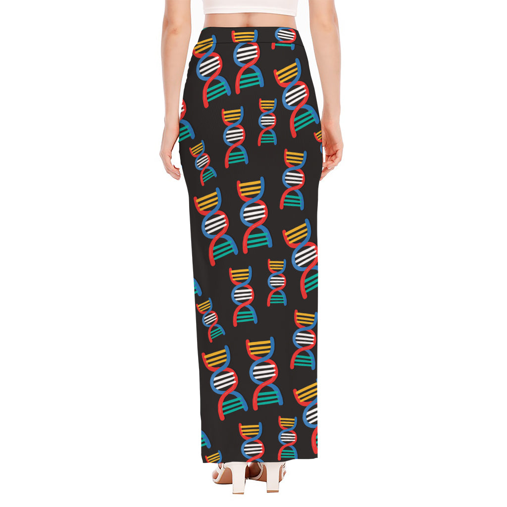 DNA Strands Pattern Print High Slit Maxi Skirt
