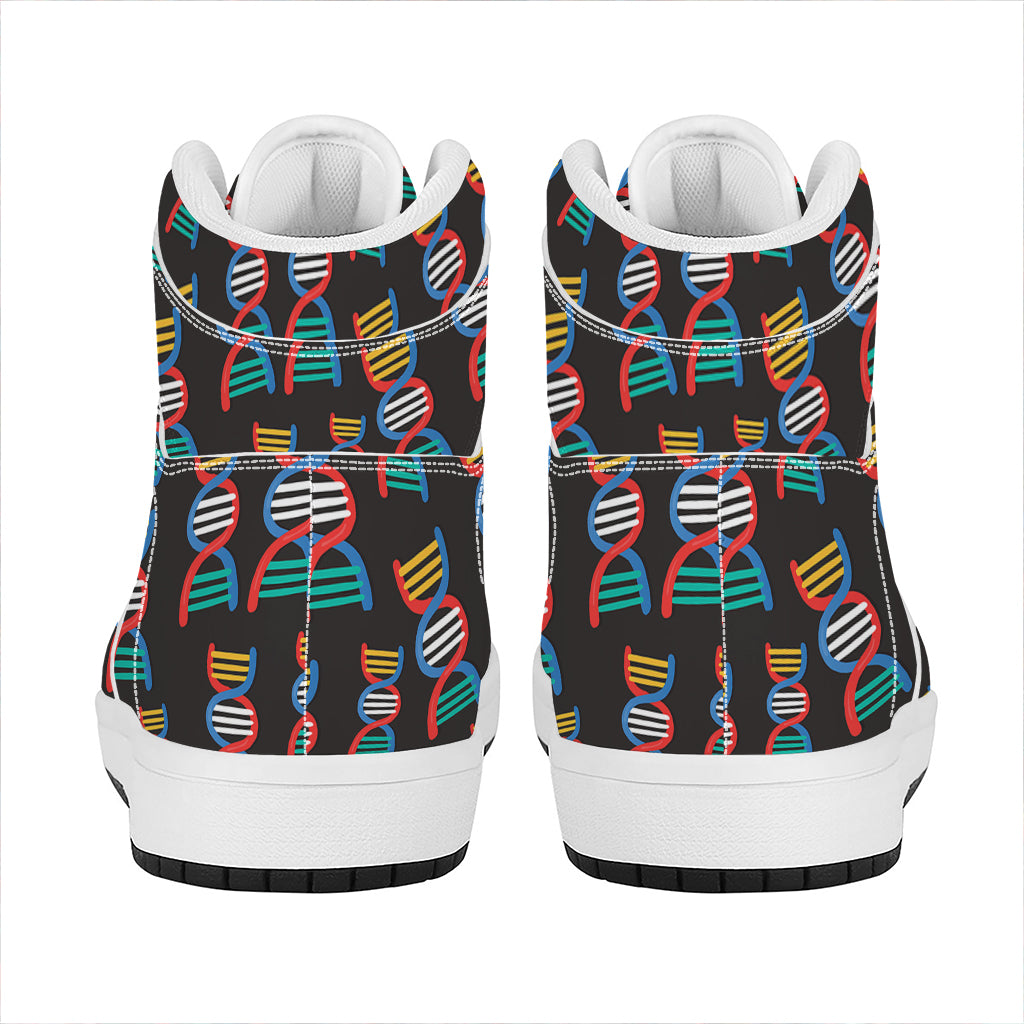 DNA Strands Pattern Print High Top Leather Sneakers