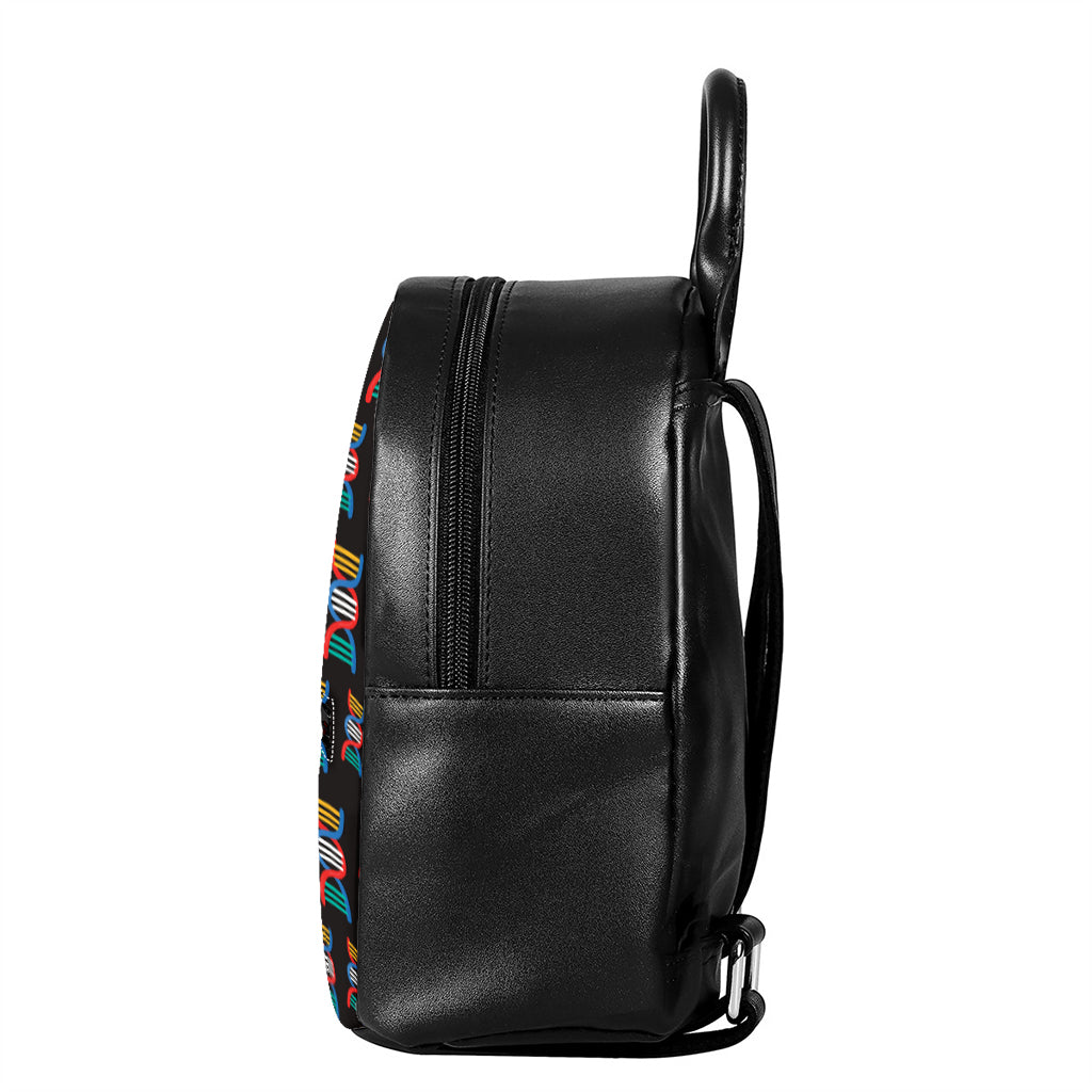 DNA Strands Pattern Print Leather Backpack