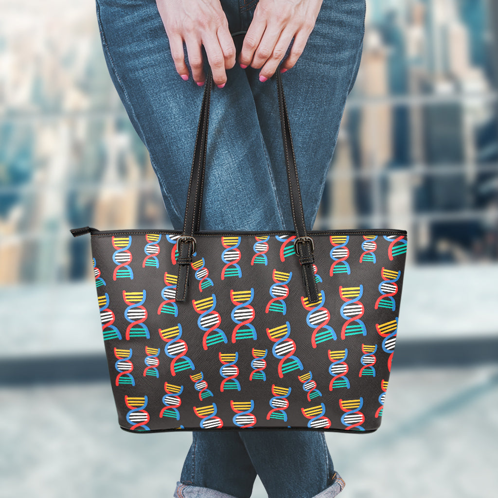 DNA Strands Pattern Print Leather Tote Bag